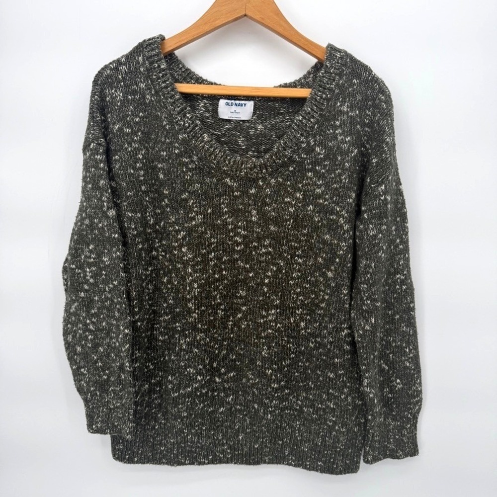 Old Navy V-Neck Marled Knit Sweater Casual Cozy‎ Relaxed Pullover Size MD Green